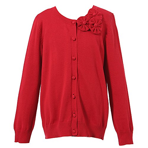 Richie House Girls' Cardigan Sweater with Flower Accents Size 2-12 RH1412