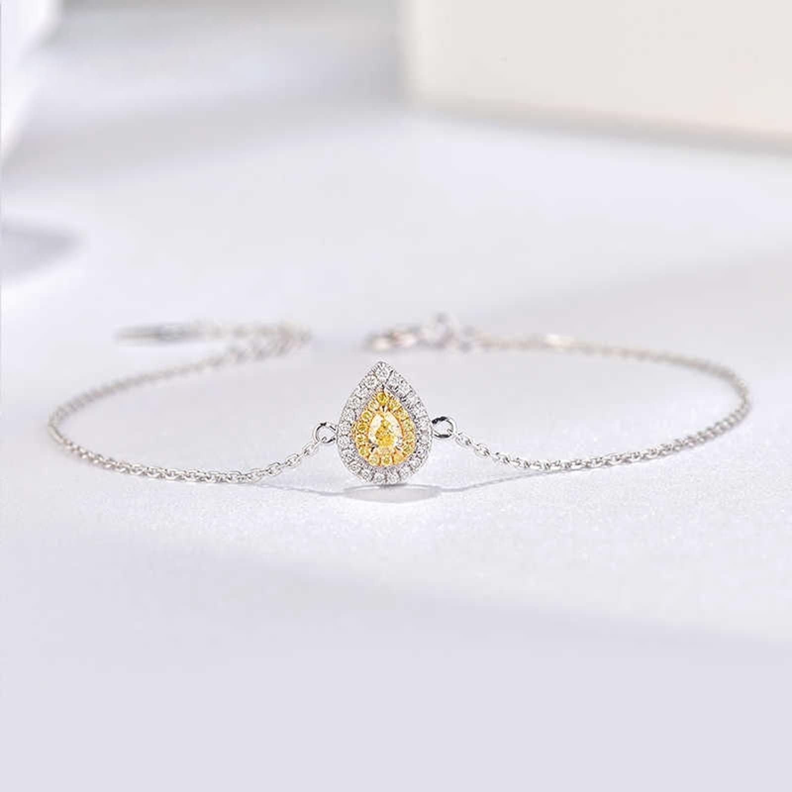Pulsera para Mujer de Oro Blanco 9 K / 14 K / 18 K, Gota de Agua con Diamante, Cadena Extensible 16 CM + 5 CM, Pulsera de Mujer Ajustable Plata Amarillo