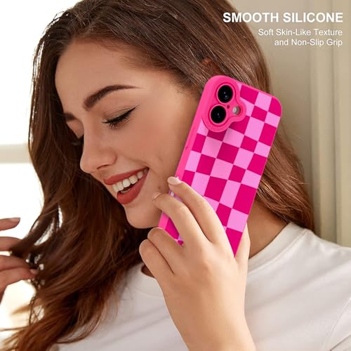 Image of ZIYE for iPhone 17 Case Hot Pink Grids Plaid Checkerboard Pattern