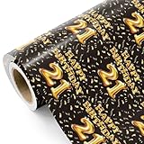 WRAPAHOLIC 21st Birthday Wrapping Paper Roll - Mini Roll - 17 Inch x 16.5 Feet - Black and Gold Balloons Happy Birthday Wrapping Paper Perfect for Man, Party, Holiday
