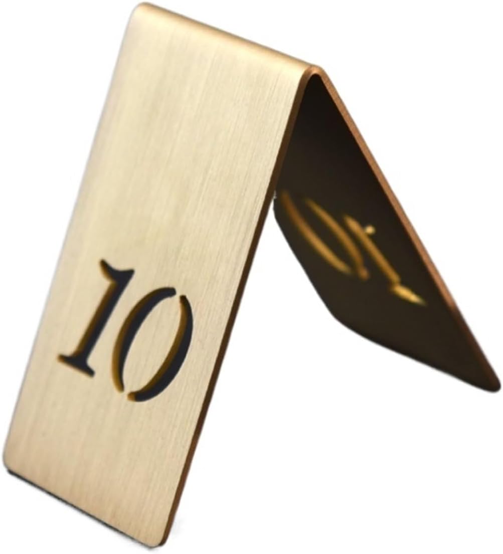 Hollow Double Sides Standing Table Numbers Desk Sign Plates Restaurant Cafe Bar Brass Marker Reserved Seat Card(6 to 10)