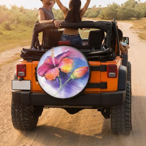 Image of Delerain Spare Tire Cover Colorful Hibiscus Flower Wheel Covers Waterproof Dust-Proof UV Sun Universal Fit for Jeep Trailer RV SUV Truck and Many Vehicle (17 Inch for Diameter 31 inch-33 inch)