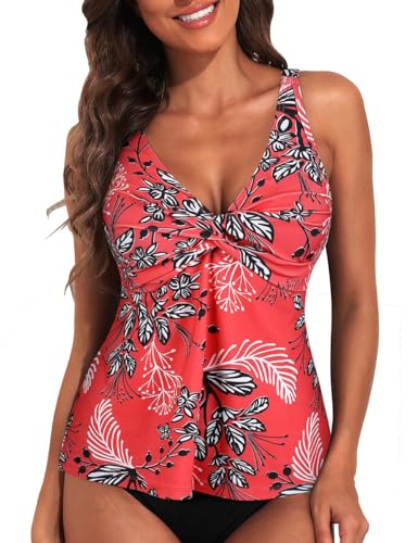Hilor Women's Underwire Tankini Top Bathing Suit Front Twist V-Neck Swimsuit