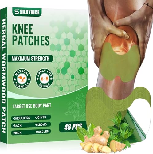 Knee Pain Relief Patch -48Pcs Pain Relief Patches Bone On Bone Extra Strength Wormwood Menthol Herbal Patches for Relieving Back Neck Shoulder Muscle Soreness Swelling Stiffness Joint Discomfort