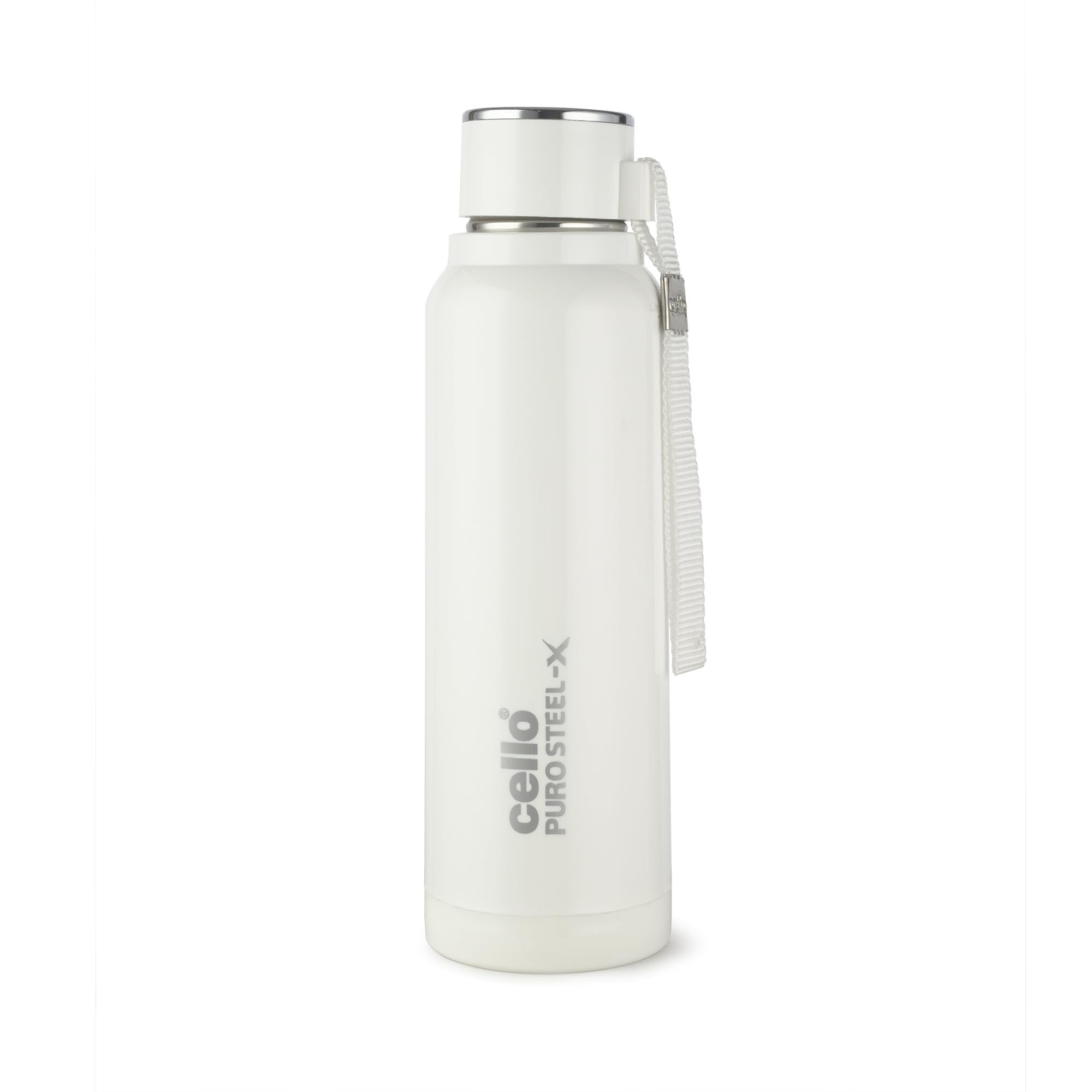 Cello Puro Steel-X Benz 600 Inner Steel Insulated Water Bottle 500 ml, White | ISI Certified | BPA Free, Leakproof | Sturdy & Durable | Ideal for Office, College, Gym, Cycling, Camping & Outdoor Sport