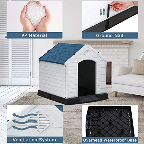 28 Inch Dog House Indoor Outdoor Pet Kennel with Air Vents and Elevated Floor Ventilate Waterproof Plastic Dog House… - Image 4
