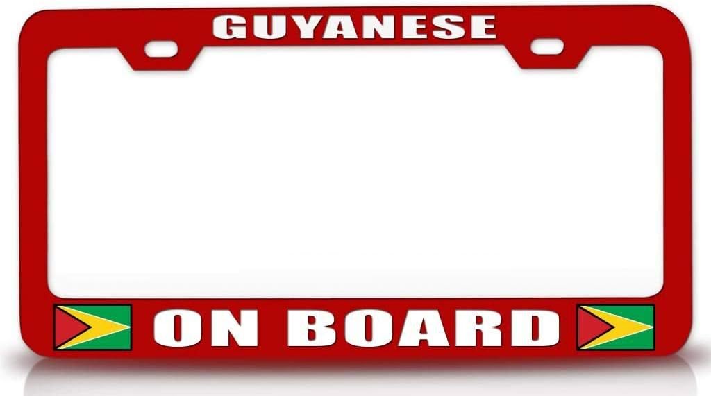 Guyanese ON Board Country Flag Metal Car SUV Truck License Plate Frame Red s17