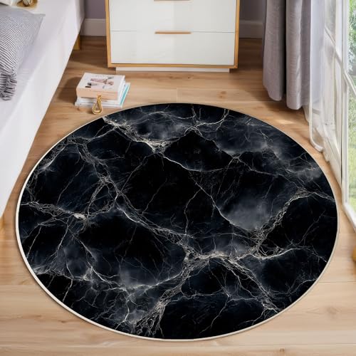 Tapis rond antidérapant texture marbre 160cm pour entrée et chambre