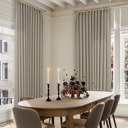 Image of Linen Sheer Pleated Curtains 120 Inches Long 70 Inch Wide Patio Sliding Door Curtains Light Filtering Semi Sheer Pinch Pleat Drapes Burlywood Taupe Extra Wide 70x120 Drapes for Living Dining Room
