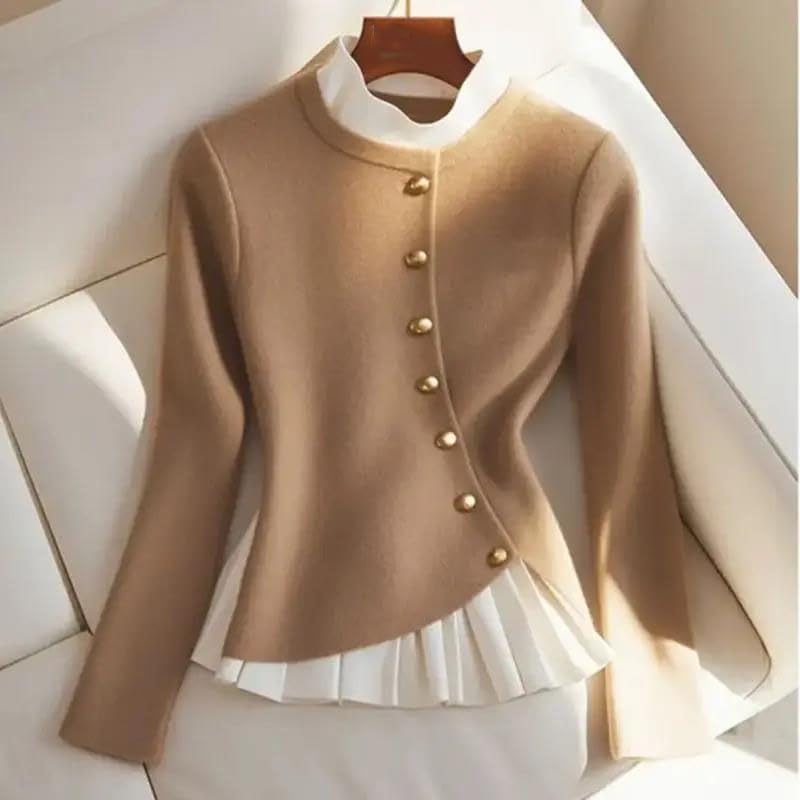 Women's Patchwork Knit Sweater Autumn Winter Slim Fit Long Sleeve Fake Two Piece Pullover2