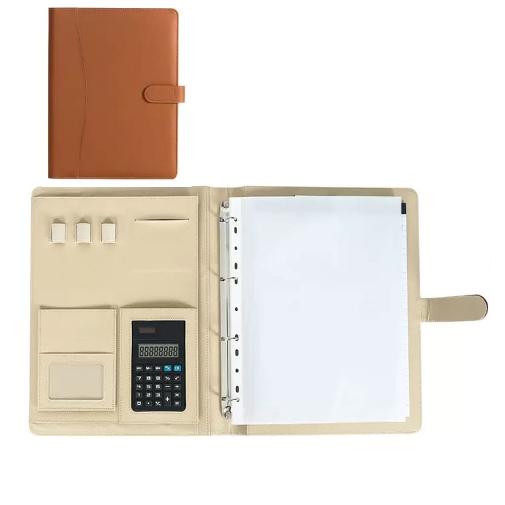 Persönlicher Terminplaner-Ordner, 4-Ring-Profi-Ordner, Organizer, Aktentasche, personalisierter Dokumentenordner for Tablets, Lebensläufe, Dokumente(Brown,8digit calculator)