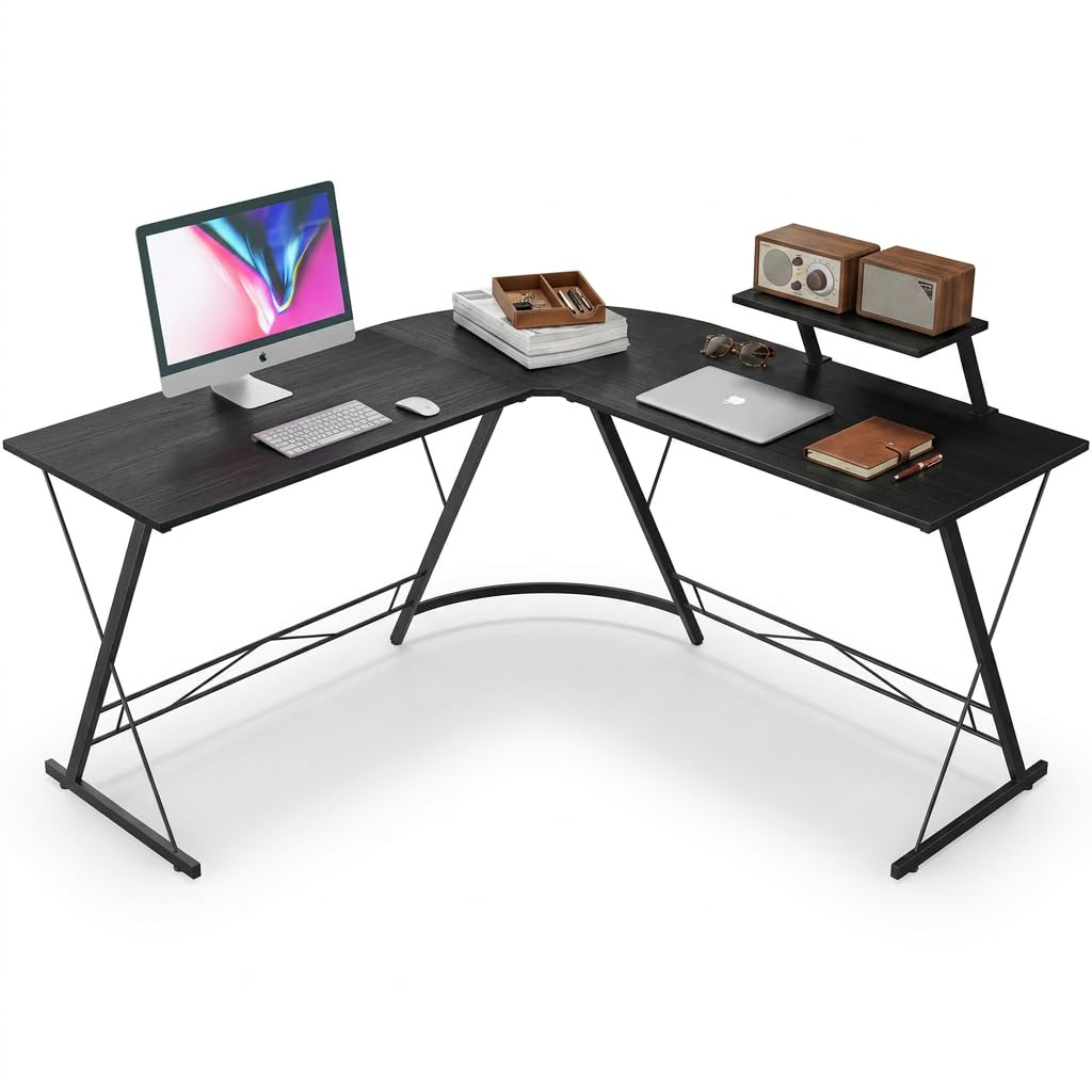 Scrivania angolare a L scrivania computer ufficio gaming con ripiano struttura in metallo stabile piano MDF ampio spazio lavoro home office studio - nero