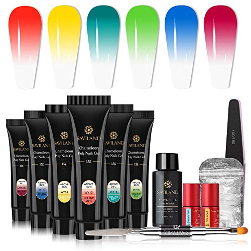 SAVILAND Poly Nails Gel Kit - Color Changing Poly Nails Gel Builder Gel Thermal Nail Polish Nail Extension Nail Enhancement for Starter and Professional Nail Technician