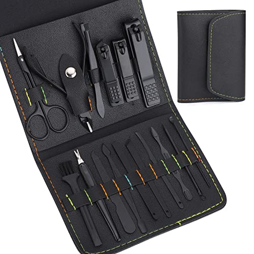 Kit Manucure Pedicure, 16PCS Coupe Ongle Professionnel Coupe Cuticule Acier Inoxydable Manicure Ongle - Trousse Coffret Manucure Pedicure Manucure Accessoires avec Exquis La Boîte