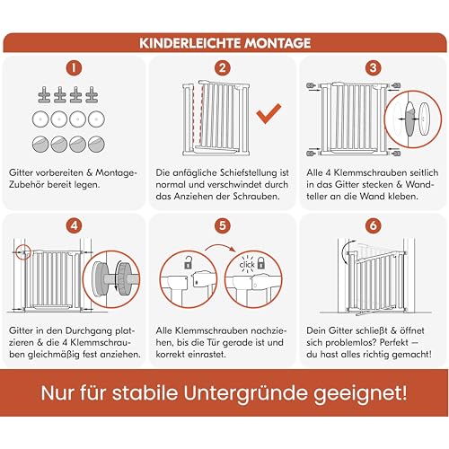 hauck Clear Step 2 + 21 cm Verlängerung, Weiß - Kinderschutzgitter Hundegitter, Verstellbare Breite 96-101 cm, 77 cm Hoch, Flacher Einstieg, Einhand Öffnung, ohne Bohren, für Innen