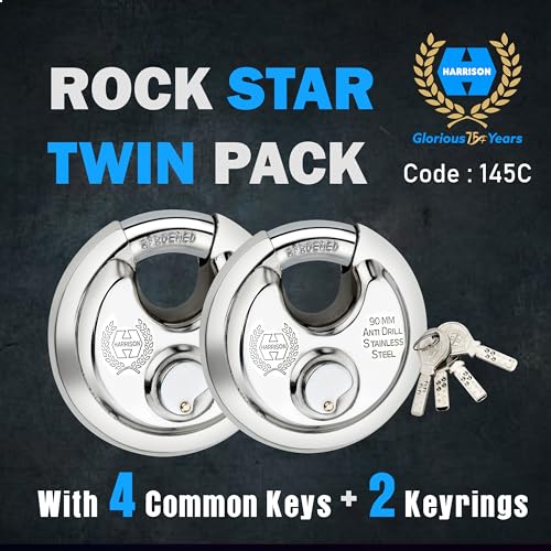 Image of Harrison Padlocks Free / 1 Round Padlock 90Mm 145C with 4 Computerised Key Stainless Steel Material /Bright Chrome Plated Finish /Padlock, Padlocks, Locks for Home, Locks for Main Door