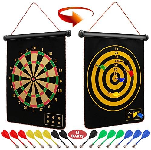 Ranslen Magnetic Dart Board for Kids and Adults, Double Sided Board Games with 15pcs Magnetic Darts, Boy Gifts Dartboard Toys Gift for Age 5 6 7 8 9 10 11 12 Year Old Boys