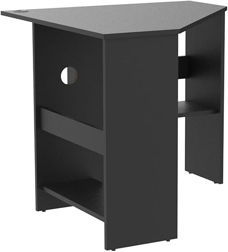 Miniatura 5 de IFANNY Escritorio esquinero para computadora escritorio triangular de 90 grados con estantes y soporte para CPU escritorio de maquillaje compacto de