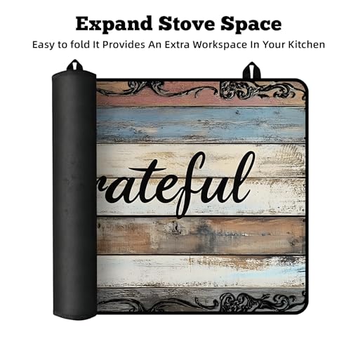 Image of Multi-Design Stove Top Cover for Glass /Electric Stoves - 3-in-1 Heat-Resistant Protector Mat, Non-Slip Drying Rack 30 inch x 21 inch (Grateful)