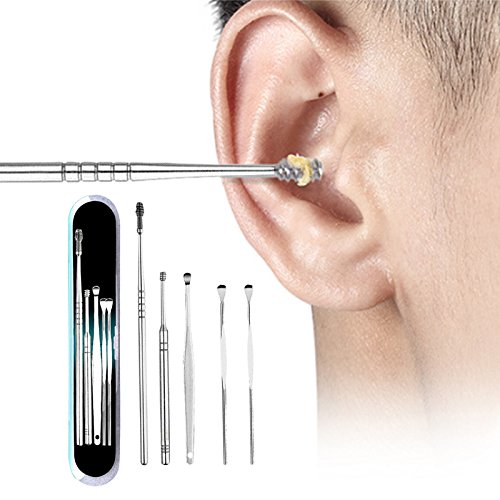 BEAUTYBIGBANG Juego de 5 púas de acero inoxidable con doble cabeza en espiral para la limpieza completa de los oídos.