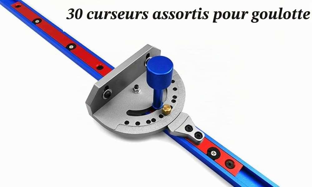 Lot de 2 gabarits à onglets en aluminium bleu rainure en T résistant à l'usure pour le travail du bois 800 1000 1220 mm