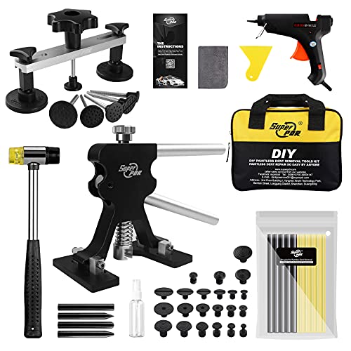 AUTOPDR 32pcs Dent Repair Tool Kit Dent Puller Dent Removal Pulling Tabs, Bridge Dent Removal Tools for Car Auto Body Hail Damage Remover
