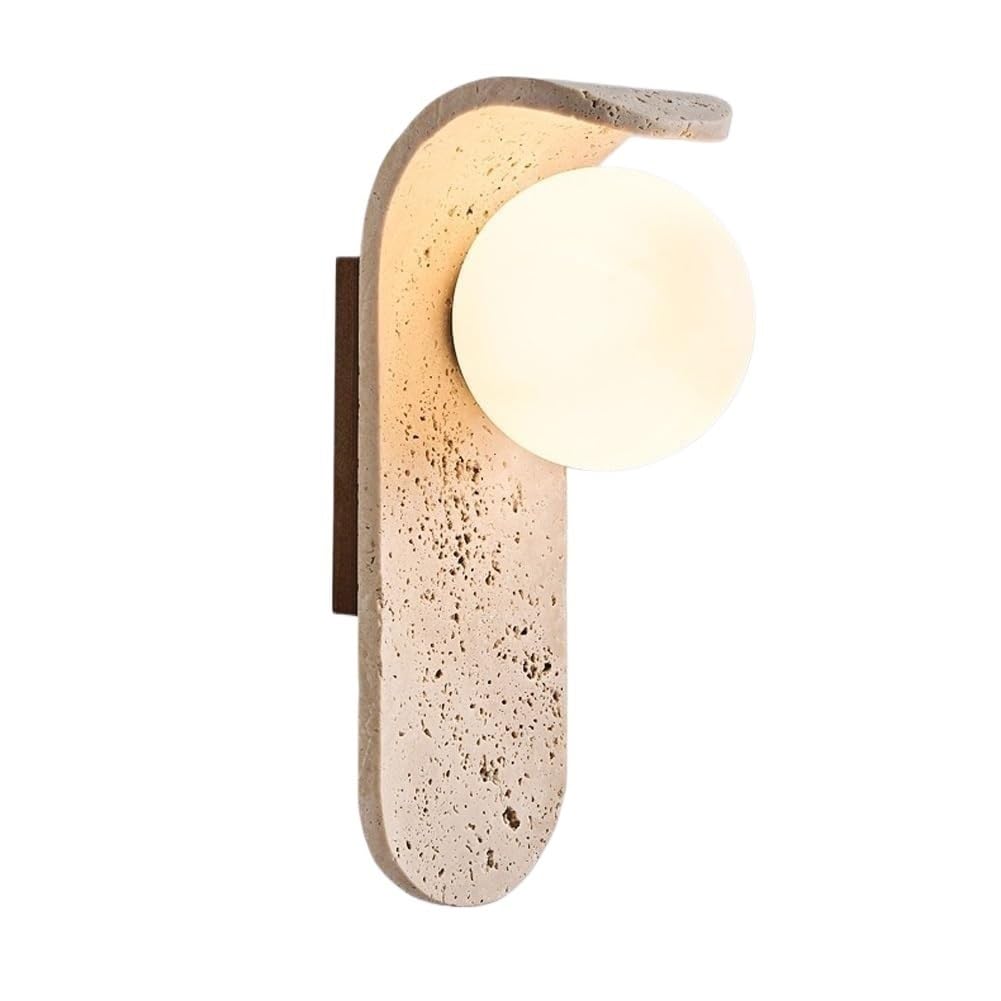 OZBMA Japanese Wabi-Sabi Style Wall Lamp Yellow Travertine Light Globe Glass Sconce for Living Room Hallway Bedroom Bedside Stairs