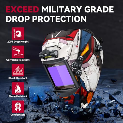 Image of ARCCAPTAIN Large View 3.94 inch x 3.66 inch True Color Auto Darkening Welding Helmet with Light, Solar Powered Welding Hood, 4 Arc Sensor Wide Shade 4 /5-9 /9-13 for Stick MIG TIG Cut,MF