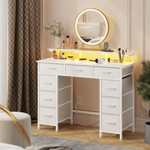 DSAFGGY Vanity Desk with Lighted Mirror, Makeup Vanity Desk