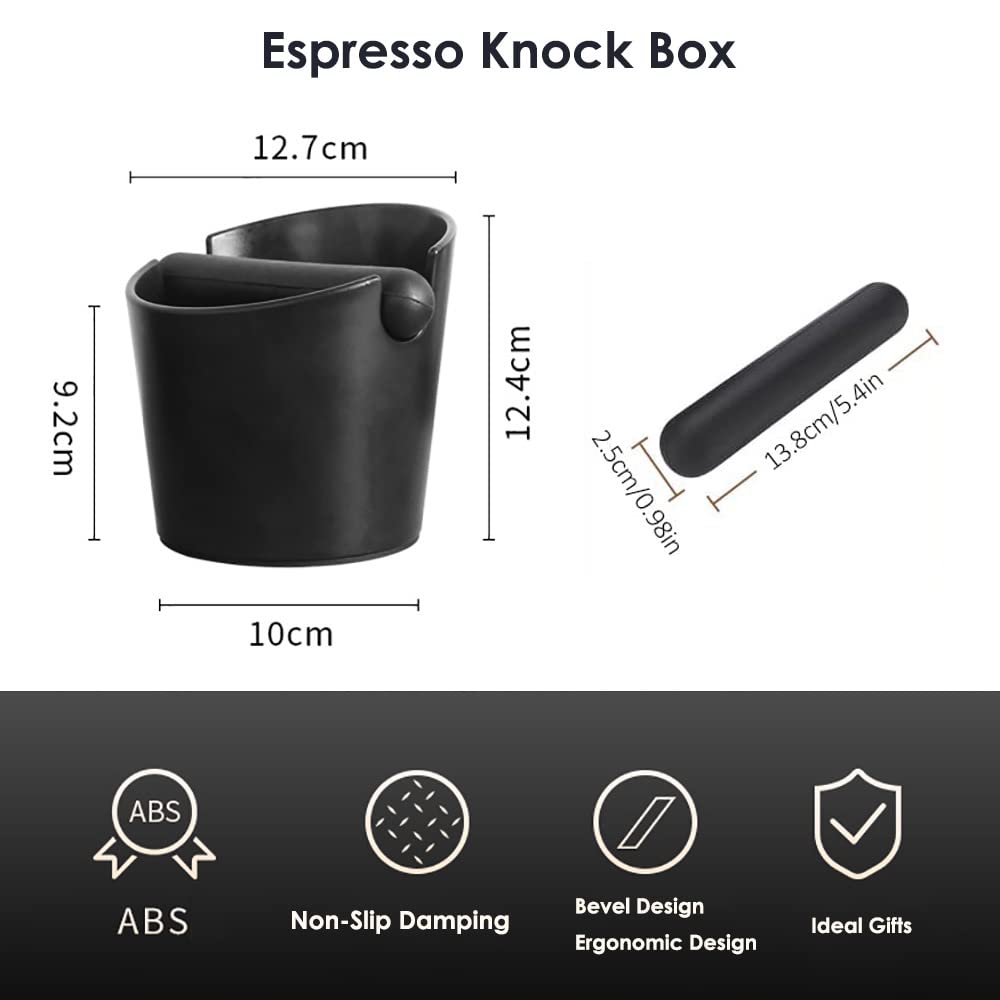 Espresso Knock Box and Espresso Tamper Mat Shock-Absorbent Knock Box with Removable Knock Bar and Non-Slip Base Food Safe Silicone Coffee Tamper Mat for Easy Coffee Ground Disposal Set of 2 Pieces