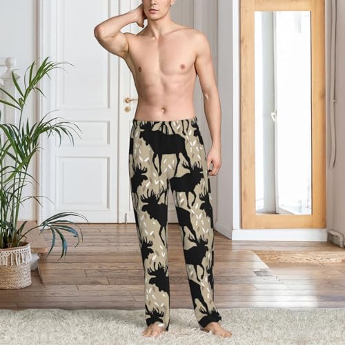 Novastar Mens Pajama Pants Bottoms with Pockets- Moose antlers elk vintage Soft Men Pj Pants, Comfy Men Lounge Pants2