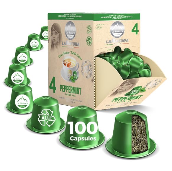 Té verde premium, 100 cápsulas de té, compatibles con máquinas de cápsulas Nespresso, con notas de menta refrescante natural para una experiencia estimulante. La Natura Lifestyle