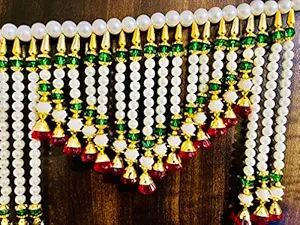 PrathamEnterprises Handmade White Moti Toran with Red/Green Moti Inside,Best Design for Your Main Door & Bandhanwal for Home Decor (Toran -3 Feet, 36