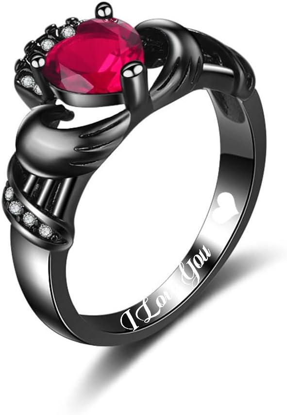 Custom Couple Rings Tungsten Matching Promise Rings for Him and Her Red and Black Wedding Rings for Couples Set Personalized Heart CZ Engagement Rings for Women Celtic Dragon Titanium Rings For Men