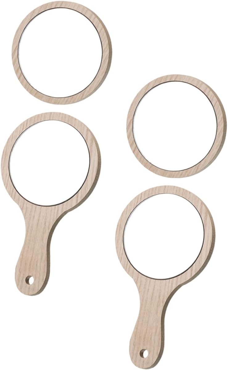 Portable Travel Mirror,4pcs Handle Vanity Mirror Makeup Mirror Handheld Travel Folding Hand Held Mirror Hand Mirror Make up Mirror Small Cosmetics Makeup Mirror Student Handle Mirror Wooden Portable