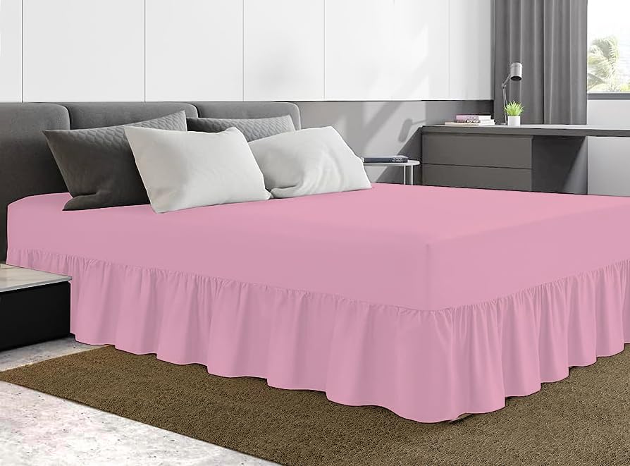 Dazzle Collection® Easy Care Frilled Valance Fitted Sheet 100% Polycotton Machine Washable (Double, Pink)
