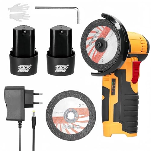 Cordless Electric Angle Grinder, Handheld Mini Tile Cutter Tool, Rechargeable Small Hand Grinder with 2 Cutting Discs for Wood Ceramic Tile PVC Pipe Cutting Polishing, 19500 RPM
