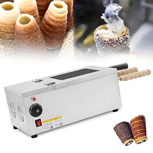 HuanSebesity Horno Tarta Chimenea,Máquina Eléctrica Panecillos Chimenea,Máquina Eléctrica Cono Helado,2 Barras Cocción,para Hacer Deliciosos Pasteles Y Conos En Restaurantes Y Hogares