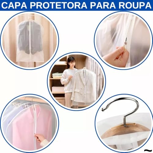 Capa Protetora para Terno, Vestido, Roupa, 60x137 e 60x90 cm, Antimofo, Impermeável (1 unidade 60x13