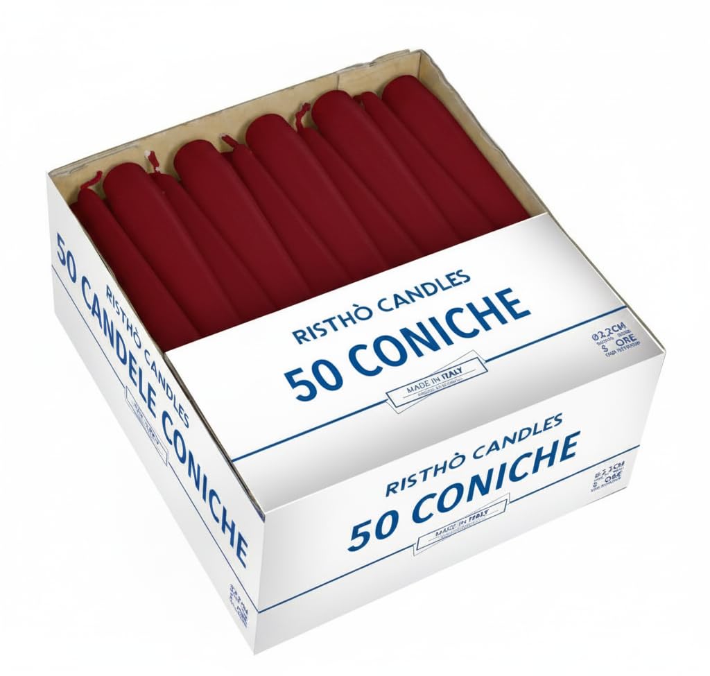 Cereria di Giorgio Risthò Bougies Coniques pour Chandelier, Cire, Bordeaux, 2,2 x 25 cm, 50 unités