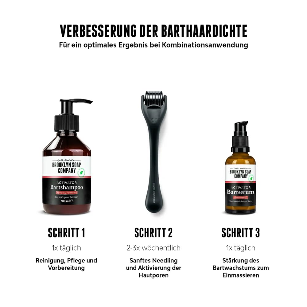 Brooklyn Soap Company Beard Bundle 3-teiliges Set Bartroller Bartshampoo Bartserum Bartwuchs Bartwachstum fördern