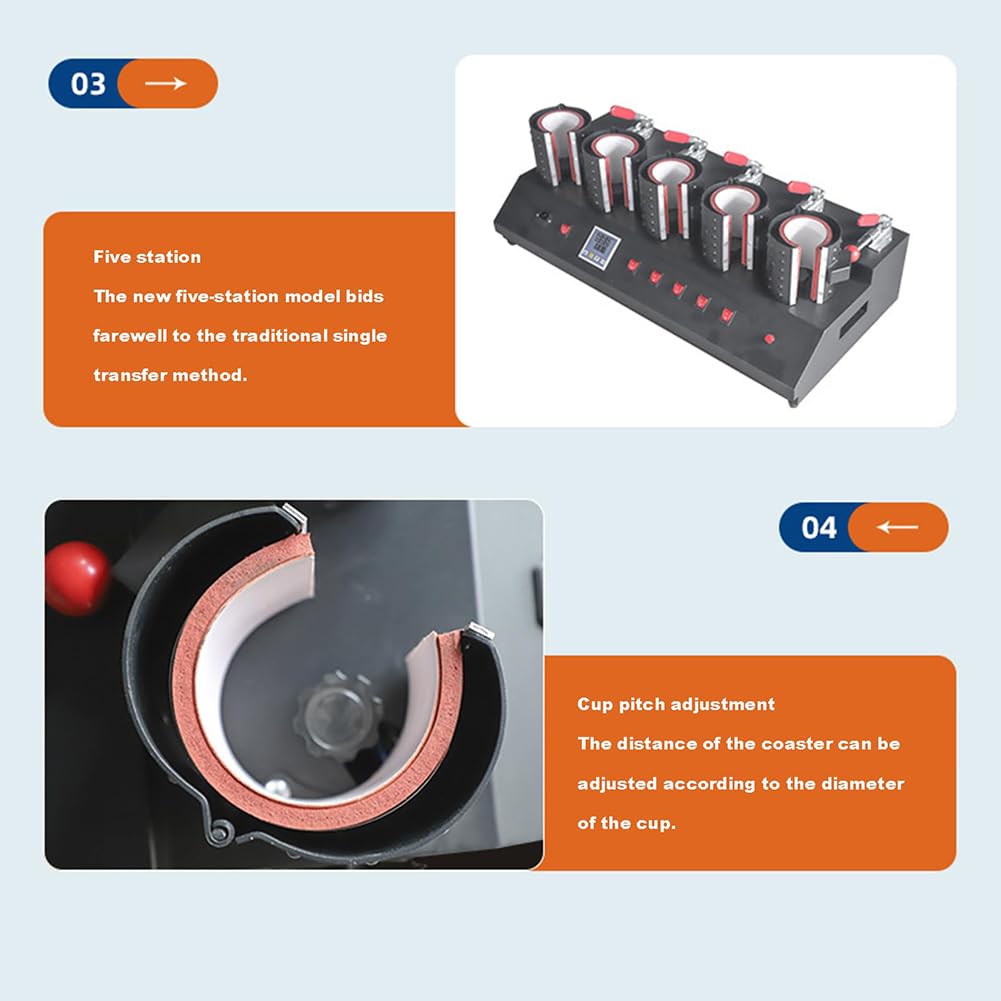 Prasa termiczna o mocy 1500 W, drukarka do kubków 5 w 1, termiczna drukarka do kubków 5-stanowiskowa, do samodzielnego drukowania i transferu, do celów reklamowych/promocyjnych