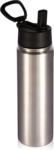 Miniatura 1 de Volhoply Botellas de agua aisladas de 22 onzas con tapa con popote, botella deportiva de acero inoxidable con asa, vasos de agua de viaje de metal
