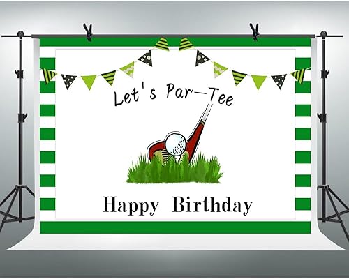 Miniatura 3 de Let's Par-Tee - Telón de fondo de cumpleaños de golf, fondo a rayas verdes y blancas, bandera de color, decoración de fiesta temática, cabina de