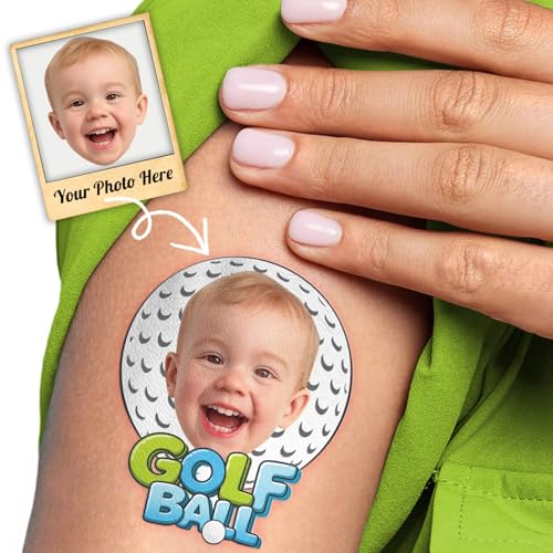 Image of Custom Golf Temporary Tattoos for Kids, Set of 20 | Personalized Pre-Cut Face Photo, Birthday Party Favors, For Boys Girls, Golf Fans