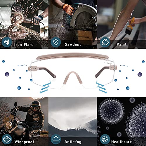 UKNOW Safety Goggles Over Glasses, Safety Glasses Anti Fog Wraparound Eye Protection, Protective Eyewear ANSI Z87.1 - Thumbnail 6