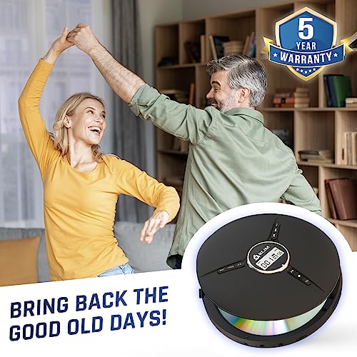 Image of KLIM Discman with Headphones - Portable CD Player with Headphones - New Version + Ideal Car CD Player + Compatible CD-R, CD-RW, MP3 + Compact Mini CD Players Personal CD Walkman - Black