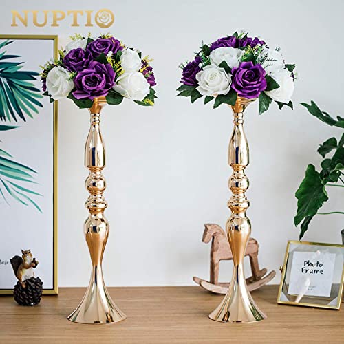 Image of NUPTIO Flower Balls Centerpieces for Tables: Purple White Fake Roses