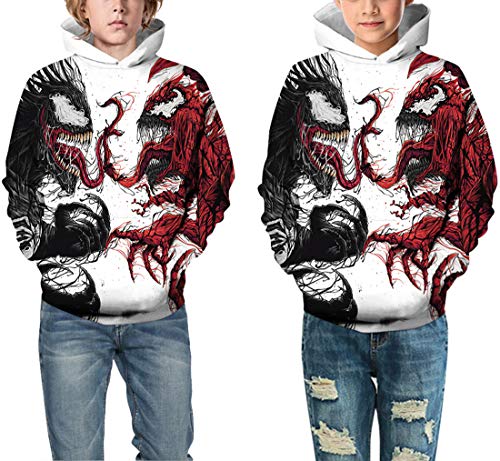 Chaos World Boys' Hoodie Realistic 3D Print Graphic Hooded Sweatshirts Galaxy Animal Pattern(Xl,Black Red Alien) #TOP4