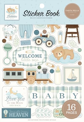 Echo Park Paper Co. Little Lullabies Baby Boy Sticker Book - 16 Pages 4.5 x 9.5 Thick Stickers for Cardmaking and Crafting
